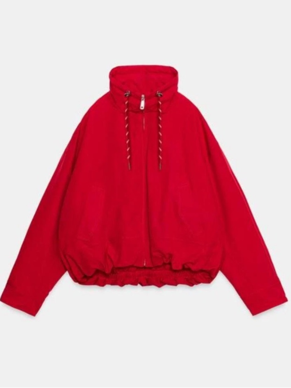 Zara Red Drawstring Bomber Jacket - Women